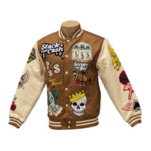 Load image into Gallery viewer, RER5-002 BROWN/BEIGE (SECURE THE BAG) LETTERMAN JACKET
