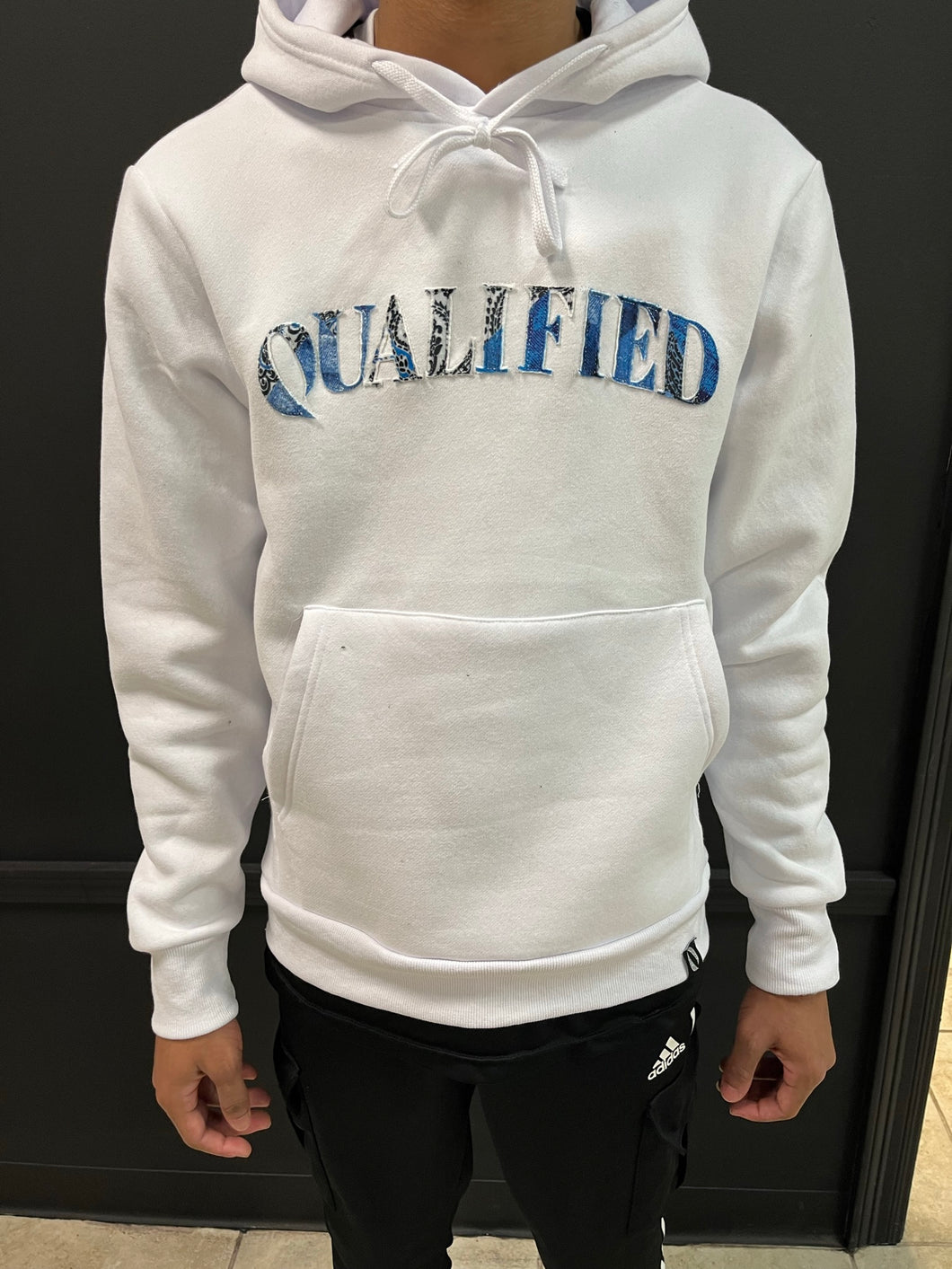 Q White and Blue Hoodie
