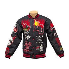 Load image into Gallery viewer, DGER5-002 BLACK/RED/WHITE (HELLOFARIDE) LETTERMAN JACKET
